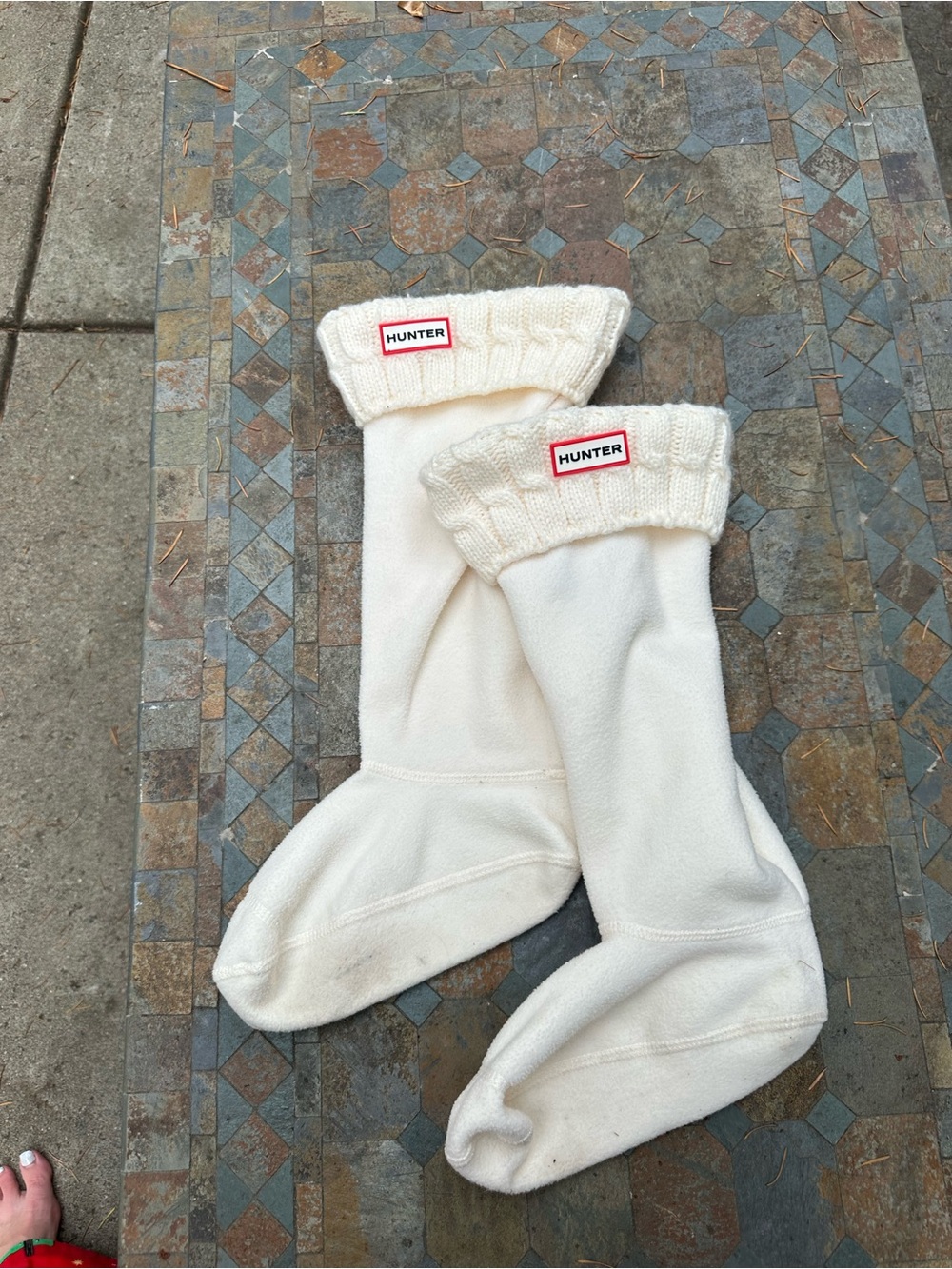 Hunter Cream Fleece Boot Sock Liners with Knit Cuff